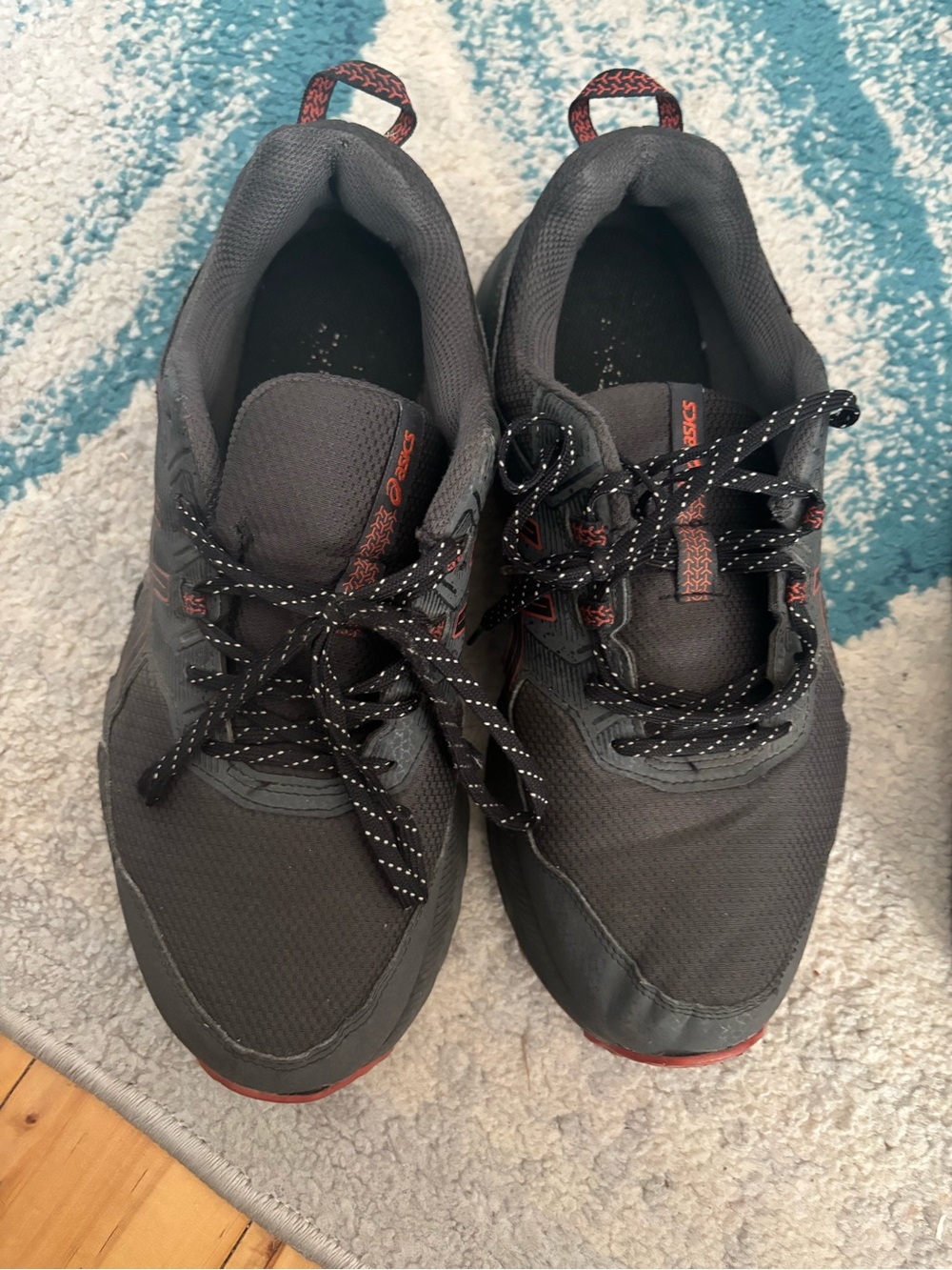 Asics Men's Dark Gray Athletic Sneakers with Red Accents